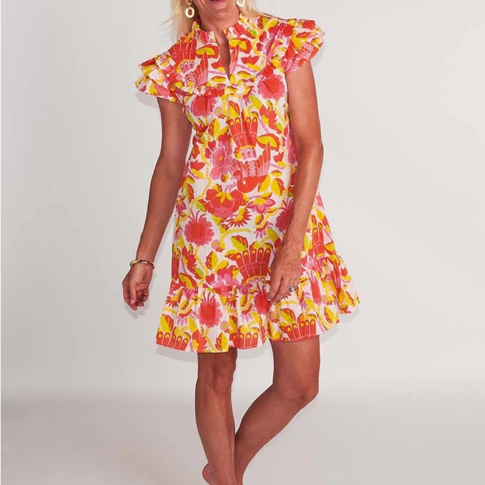 CK Bradley Floral Ruffle Dress in Pink and Yellow